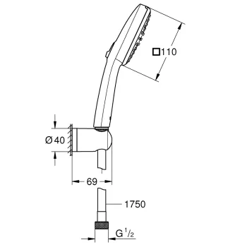 Dušas klausule Grohe Vitalio Comfort 2 režīmi (Rain, Jet) ar dušas vadu, Melna 263992431
