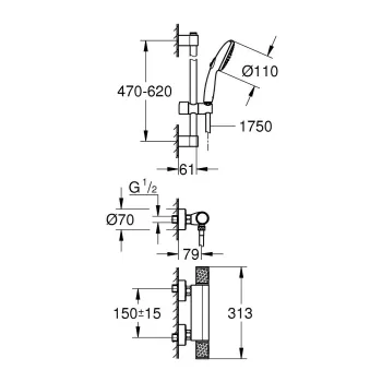 Dušas komplekts Grohe Grohtherm 1000 Performance ar termostatu 34834001 Hromēta