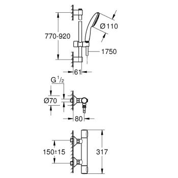 Dušas komplekts Grohe Grohtherm 500 ar Termostatu Hromēta 34797001