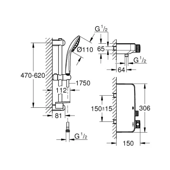 Dušas komplekts Grohe Grohtherm SmartControl ar Termostatu Hromēta 34720000