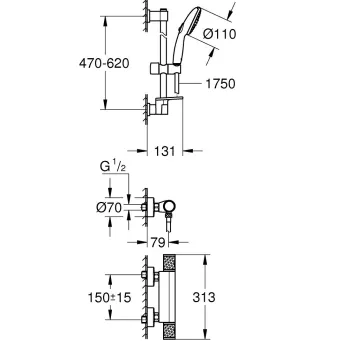 Dušas komplekts Grohe Precision Flow ar Termostatu Hromēta 34791001
