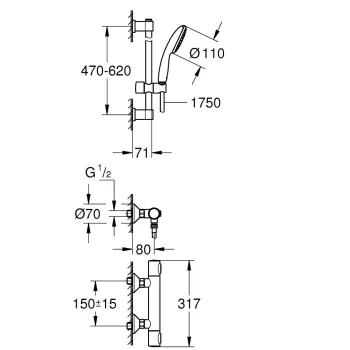 Dušas komplekts Grohe Precision Flow ar Termostatu Hromēta 34800001