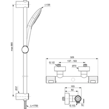 Dušas komplekts Ideal Standard Ceratherm T100 ar Termostatu Hromēta A7235AA