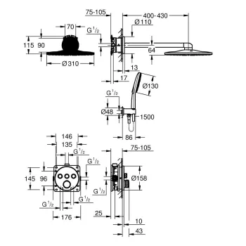 Dušas sistēma Grohe Grohtherm SmartControl SmartActive 310 Iebūvējams Hromēts 34863000