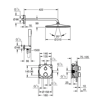 Dušas sistēma Grohe Precision Thermostat + Vitalio Rain Mono 310 Hromēta 34880000