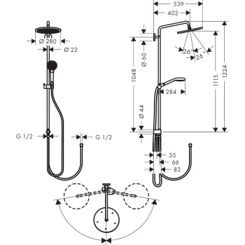 Dušas sistēma Hansgrohe Croma Select S Showerpipe 280 1jet Reno Hromēta 26793000