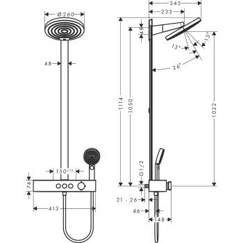Dušas sistēma Hansgrohe Pulsify S 260 2jet EcoSmart 24241140 Brushed Bronze