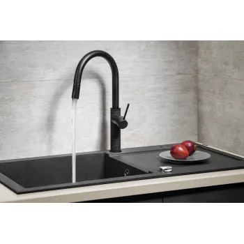 Virtuves maisītājs Sapho ar izvelkamu dušas izvadu, matēti melns FR576B