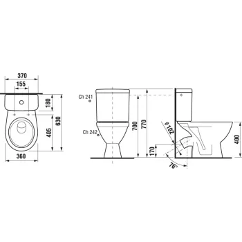 Tualetes pods Jika Lyra plus, ūdens pievads no sāna, (45° izvads) bez vāka balts H8263840002413