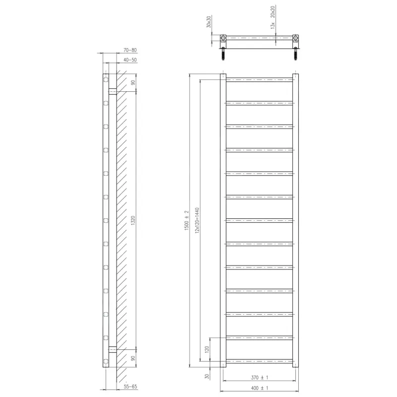 Dvieļu žāvētājs / Radiators Sapho  METRO LIGHT 400x1500mm, Melns Matēts IR447TB