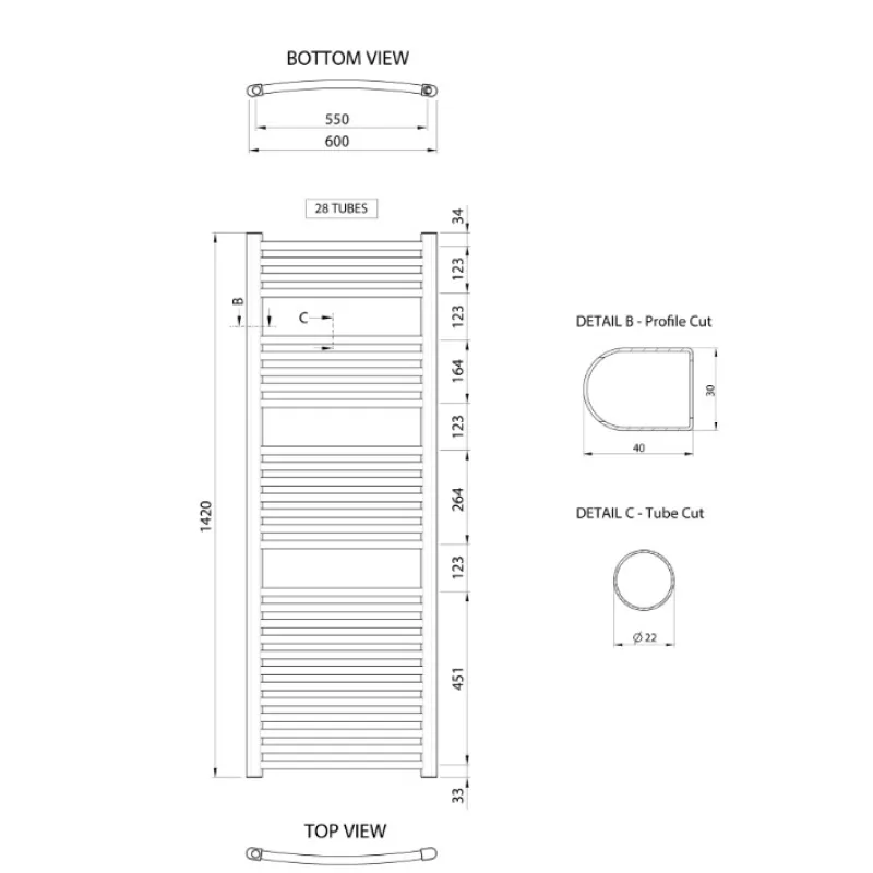 Dvieļu žāvētājs / Radiators Aqualine ALYA 600x1420mm, Hroms LLC204