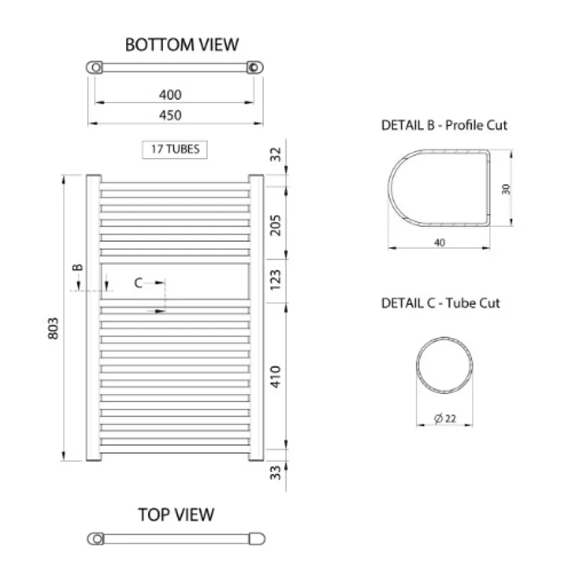 Dvieļu žāvētājs / Radiators Aqualine ALYA 450x803mm, Hroms LLR101