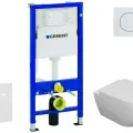 Tualetes poda komplekts Geberit Duofix rāmis ar Baltu pogu Delta01, pods Kielle Oudee Rimless un SoftClose Vāku