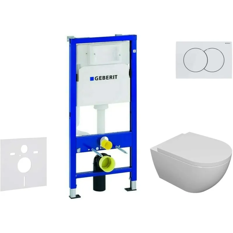 Tualetes poda komplekts Geberit Duofix rāmis ar Baltu pogu Delta01, pods Kielle Oudee Rimless un SoftClose Vāku