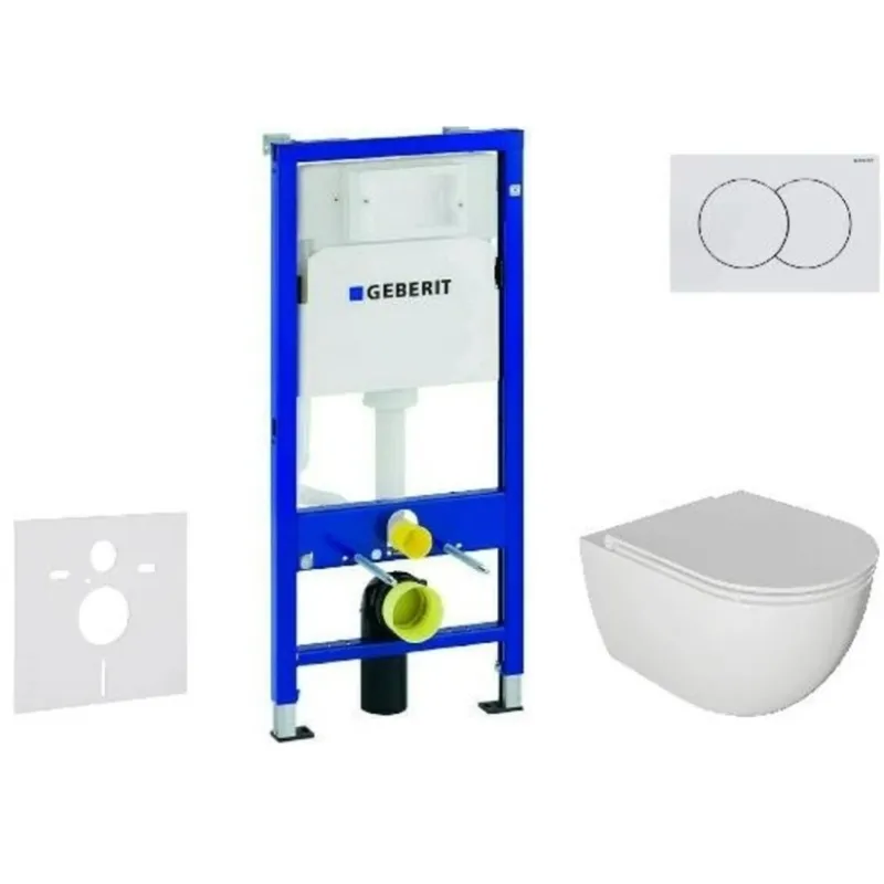 Tualetes poda komplekts Geberit Duofix rāmis ar Baltu pogu Delta01 pods Kielle Gaia Rimless un SoftClose Vāku