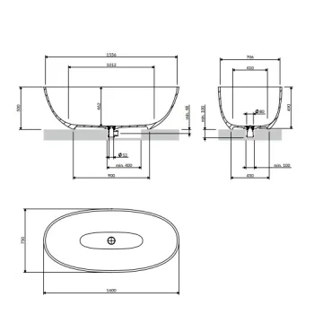 Brīvi stāvošā Vanna Omnires SHELL M+ Akmens masa 160 x 75 cm matt dune beige