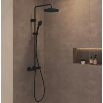 Dušas sistēma Duravit Showers ar termostatu, Dušas galva D 25 cm, 3 plūsmas, Melns Matēts Dušas sistēma Duravit Showers ar termostatu, Dušas galva D 25 cm, 3 plūsmas, Melns Matēts