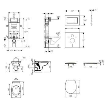 Tualetes poda komplekts Geberit Kombifix rāmis ar Alpha Rimless podu ar SoftClose Vāku, Sigma30 Balts/Hromēts poga