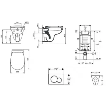 Tualetes poda komplekts Geberit Kombifix rāmis ar Alpha Rimless podu ar SoftClose Vāku, Sigma30 Matēta Hroma poga