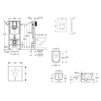 Tualetes poda komplekts Grohe rāmis Rapid SL+WC Kielle Oudee Rimless +hromēta poga Skate Cosmopolitan+vāks Soft Close 11BA1104