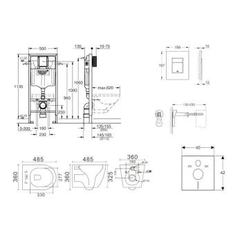 Tualetes poda komplekts Grohe rāmis Rapid SL+WC pods Kielle Gaia Rimless Hromēta poga Skate Cosmopolitan +vāks SoftClose 11BA1105