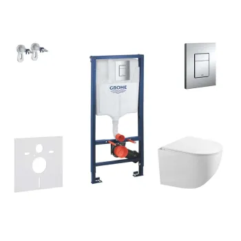 Tualetes poda komplekts Grohe rāmis Rapid SL+WC pods Kielle Gaia Rimless Hromēta poga Skate Cosmopolitan +vāks SoftClose 11BA1105