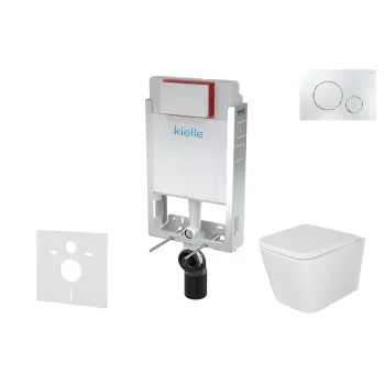 Tualetes poda komplekts Kielle Genesis piekaramais pods Arkas I Rimless, rāmis ar Hromētu pogu Gemini II un SoftClose Vāku