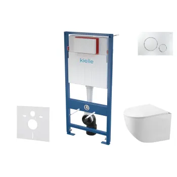 Tualetes poda komplekts Kielle Genesis piekaramais pods Gaia Rimless, rāmis ar Hromētu pogu Gemini II un SoftClose Vāku