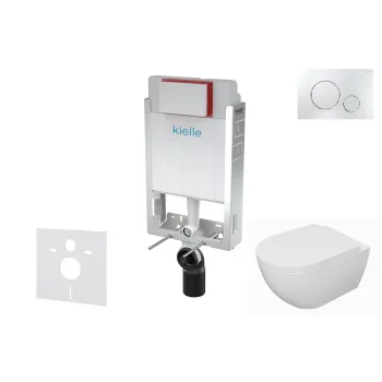 Tualetes poda komplekts Kielle Genesis piekaramais pods Oudee Rimless, rāmis ar Hromētu pogu Gemini II un SoftClose Vāku