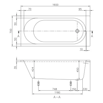 Vanna Villeroy&Boch O.Novo taisnstūra 1600 x 700mm balts