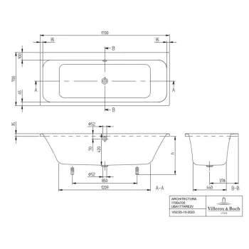 Vanna Villeroy & Boch Architectura Solo, Akrila, 170x70cm, balta UBA170ARE2V-01