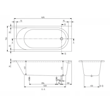 Vanna Villeroy & Boch Architectura O.novo vanna Solo, Akrila, 170x75cm, balta UBA170CAS2V-01