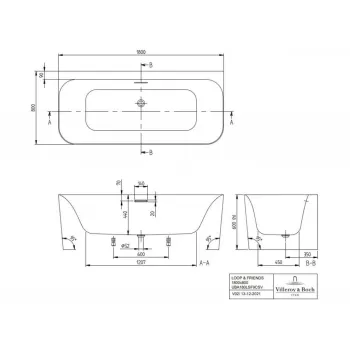 Vanna Villeroy & Boch Loop&Friends 180x80 cm, Lietais Akrils, Alpu balta UBA180LSF9CS00V-01