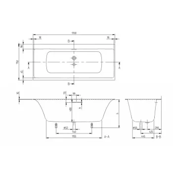 Vanna Villeroy & Boch Subway 3.0 170x75cm, Quaryl®, Alpu baltā krāsā UBQ170SBW2TDV-01