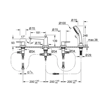 Vannas / Dušas maisītājs Grohe BauLoop uz vannas malas, hromēts 2511900A