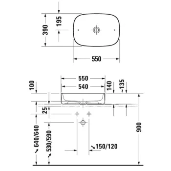 Vannas istabas Duravit Zencha WonderGliss, DuraCeram uz Virsmas 55x39cm, Balta