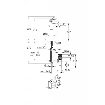 Vannas istabas izlietnes maisītājs Grohe BauLoop paaugstināts StarLight® hromēta apdare 32856000