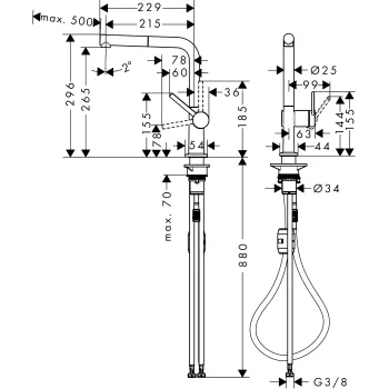 Virtuves Izlietnes Maisītājs Hansgrohe  Talis M54 270 EcoSmart 1j izvelkamu galvu 72845670 Melns matēts