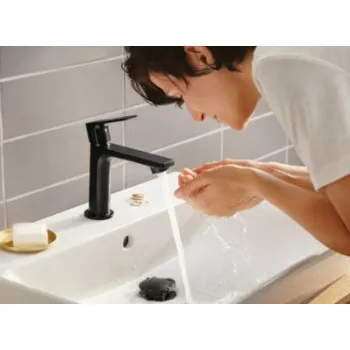 Vannas istabas izlietnes maisītājs Hansgrohe Rebris E 80 CoolStart ar pop up izplūdi 72585670 melns matēts