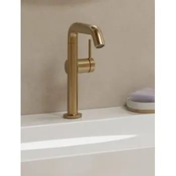 Vannas istabas izlietnes maisītājs Hansgrohe Tecturis S 210 Fine CoolStart EcoSmart+ ar grozāmu izteku un push-open izplūdi 73360140 Brushed Bronze