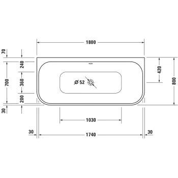 Vanna Duravit Happy D.2, 180x80cm, akrils, balts 700318000000000
