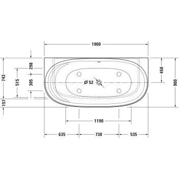 Vanna Duravit Cape Cod, 190x90cm, akrils, matēts balts 700364000000000