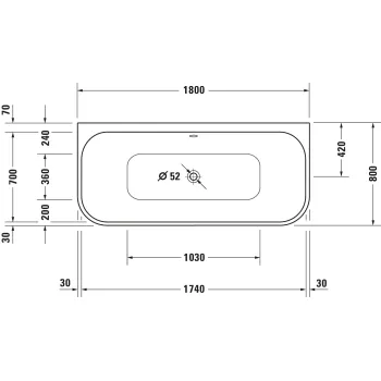 Vanna Duravit Happy D.2 Plus, 180x80cm, akrils, balts/matēts grafīts 700451800000000