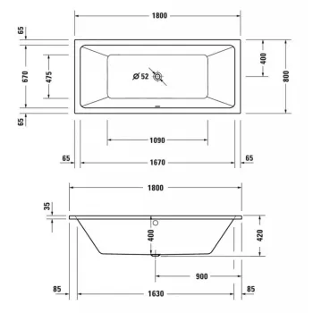 Vanna Duravit Duravit No.1, 180x80cm, akrils, balts 700492000000000
