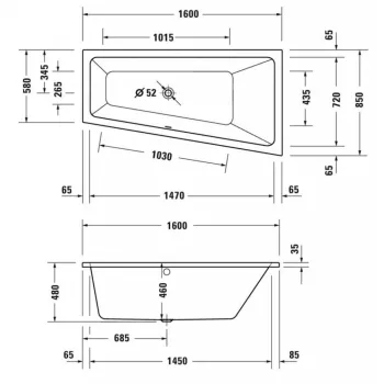 Vanna Duravit Duravit No.1, 160x85cm, akrils, balts 700507000000000