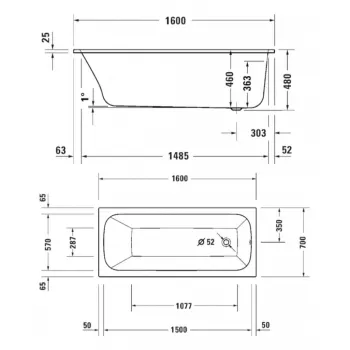 Vanna Duravit Qatego, 160x70cm, akrils, balts 700610000000000