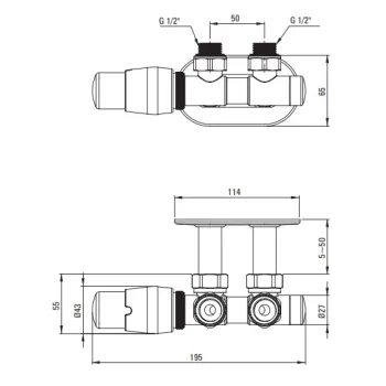 Savienojuma komplekts Deante dvieļu žāvētājam ar termostatu, Kreisais, Matēts Tērauds AGI_FZL1