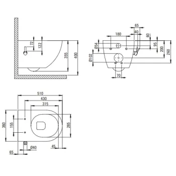 Piekaramais pods Deante PEONIA ZERO ar Bide Funkciju Rimless ar Softclose Vāku Melns CBP_NWPW