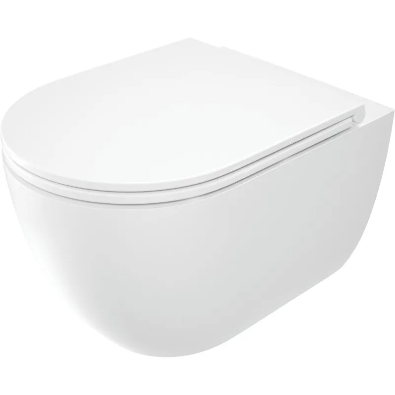 Piekaramais Tualetes Pods Deante ROUND WALL Rimless Ar vāku, Balts