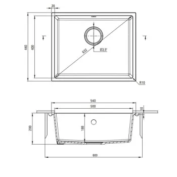 Virtuves izlietne Deante CORDA Granīta 550x460x204mm, pabūvējama Metāliskts Grafīts